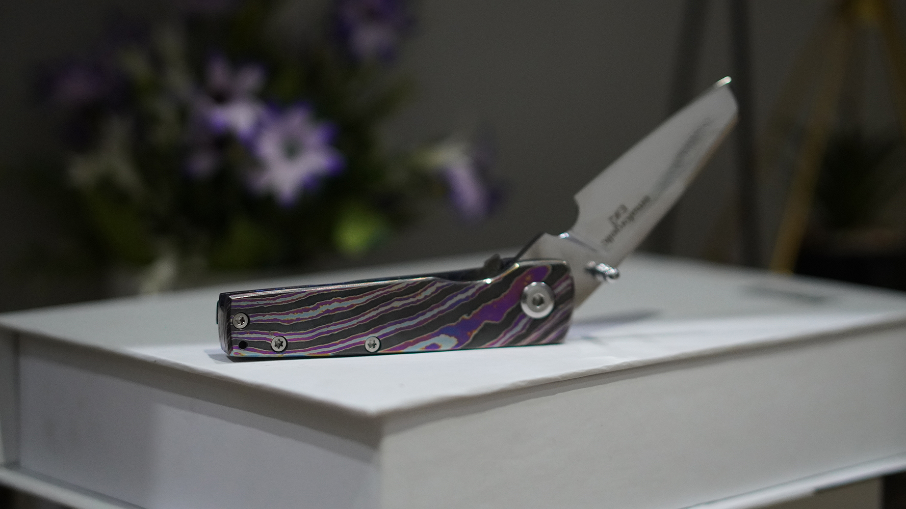 Black Timascus Folding Knife D2 Tanto Blade - Image 3