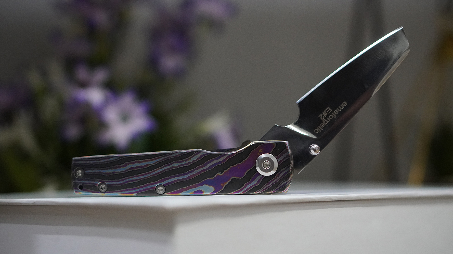 Black Timascus Folding Knife D2 Tanto Blade - Image 4