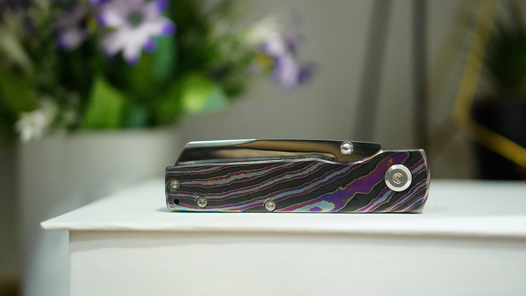Black Timascus Folding Knife D2 Tanto Blade - Image 5