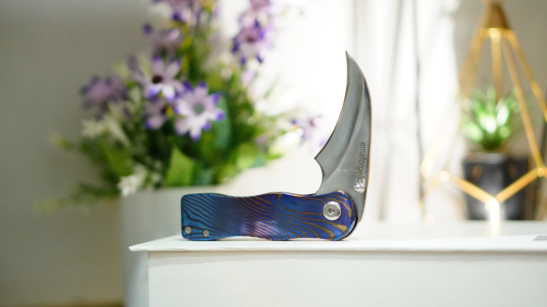 Timascus Scales Folding Knife with D2 Claw Blade - Image 2