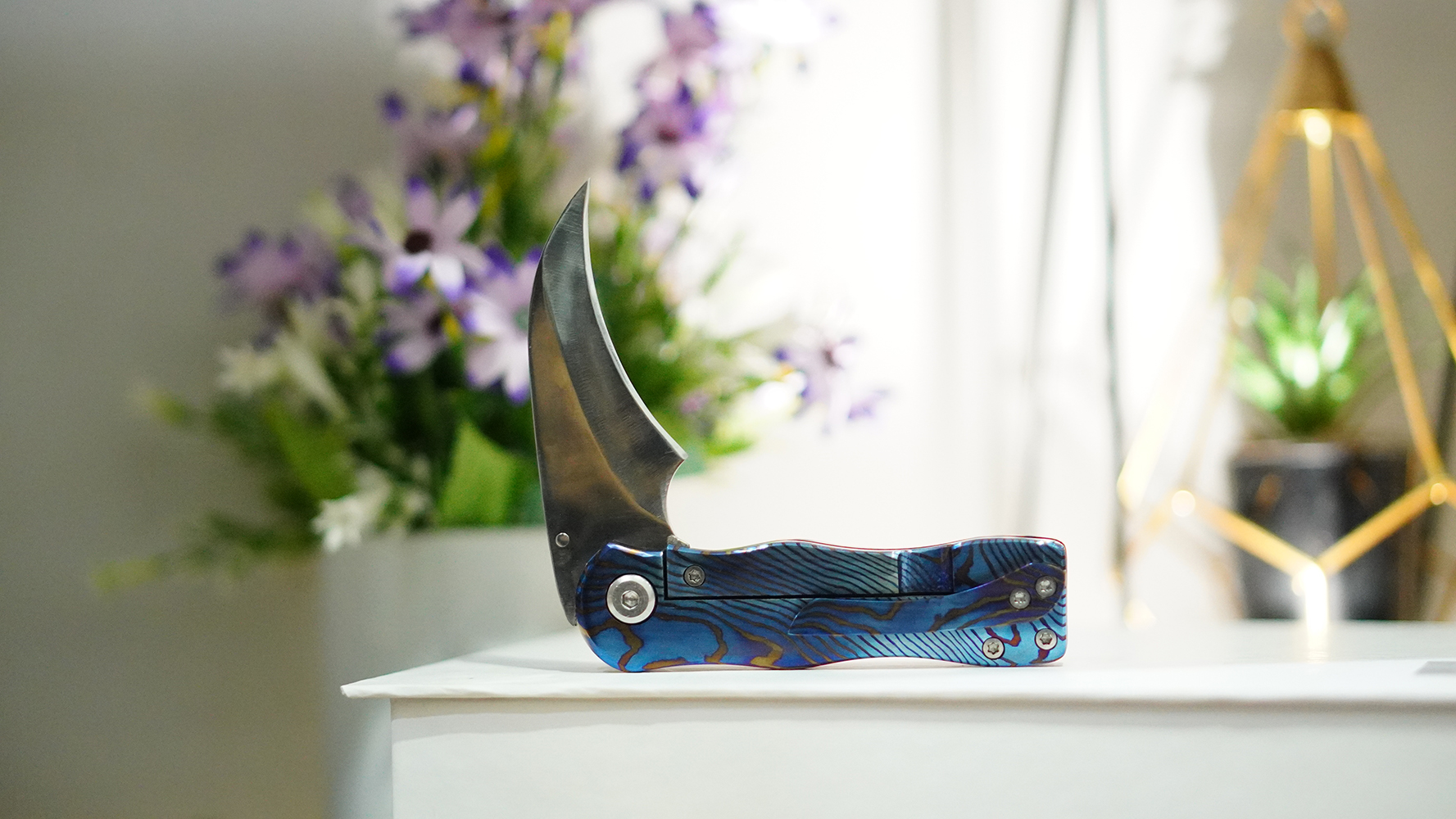 Timascus Scales Folding Knife with D2 Claw Blade - Image 3