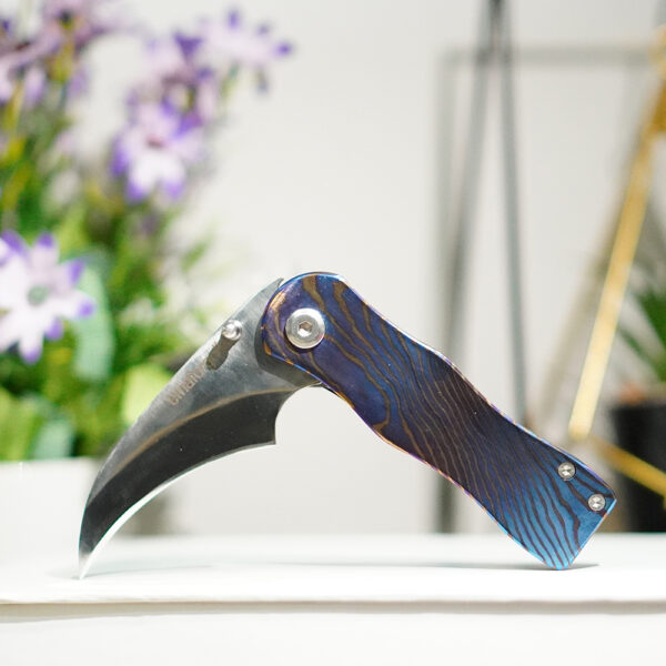 Timascus Scales Folding Knife with D2 Claw Blade