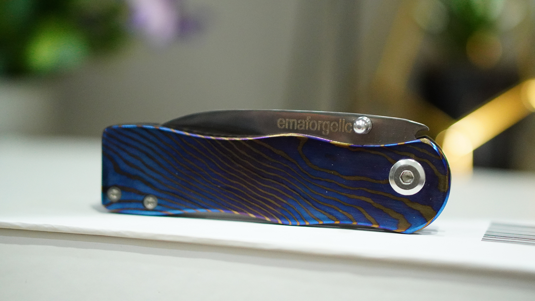 Timascus Scales Folding Knife with D2 Claw Blade - Image 4