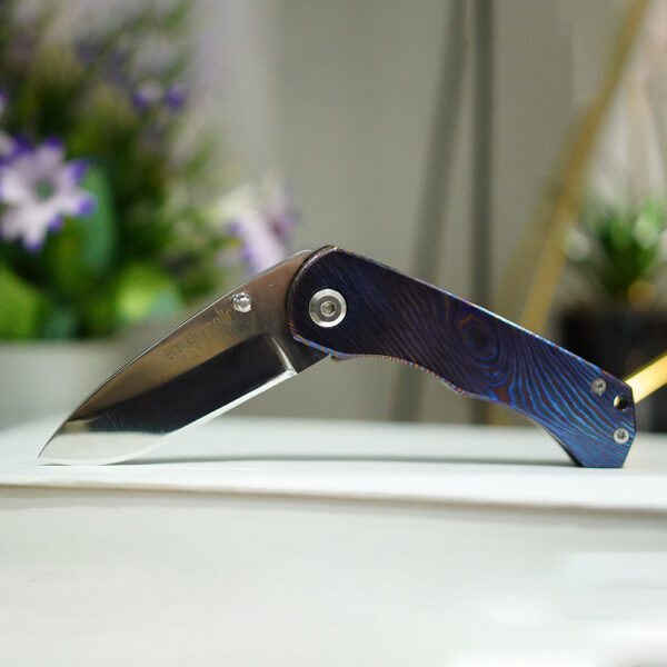 Black Timascus Scales Folding Knife with D2 Recurve Blade