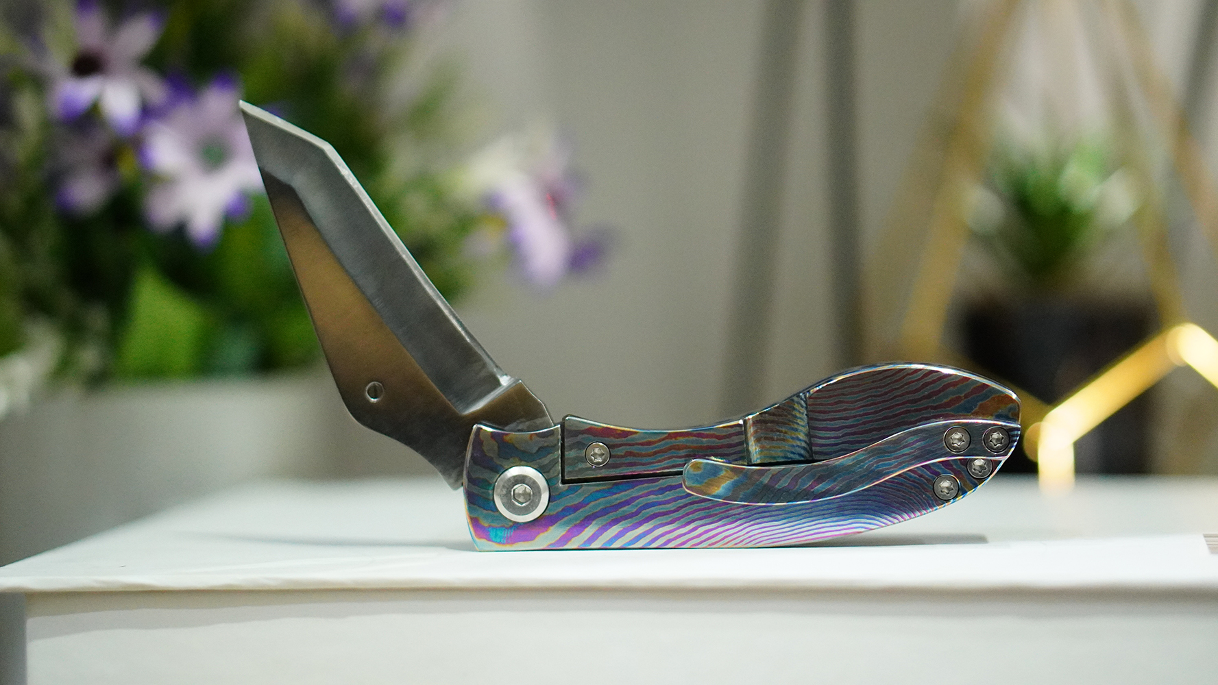 Niobium® Titanium Timascus Folding Knife with D2 Blade - Image 2