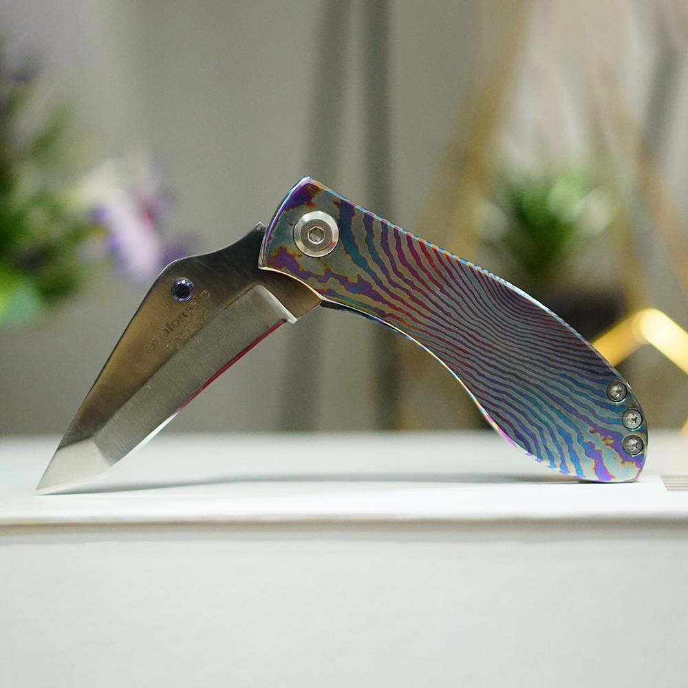Niobium® Titanium Timascus Folding Knife with D2 Blade