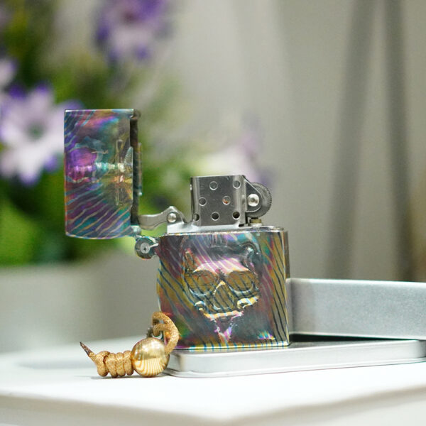 Skull NiobiuTi Zippo Lighter with Mokume Bead