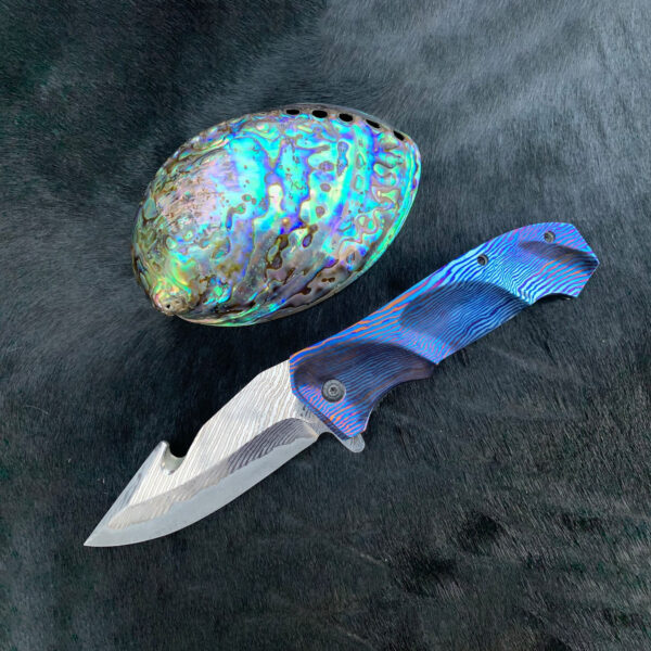 SanMai Damascus Blade Timascus Folding Knife