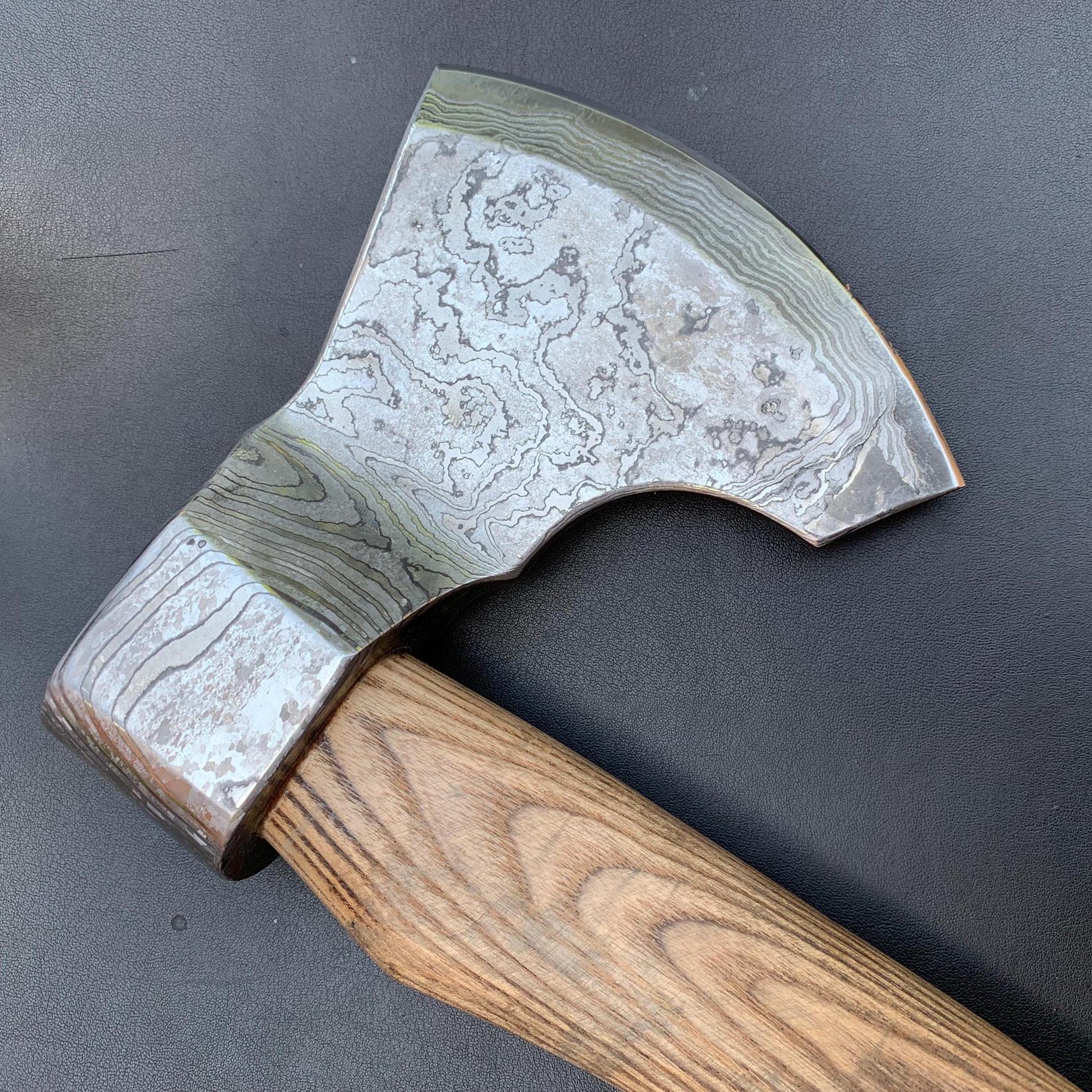Custom Handmade Sandwich Damascus Axe Viking forged Axe Ash Wood Groomsmen Gift Birthday Gift for Him Anniversary Gift for Husband Vintage