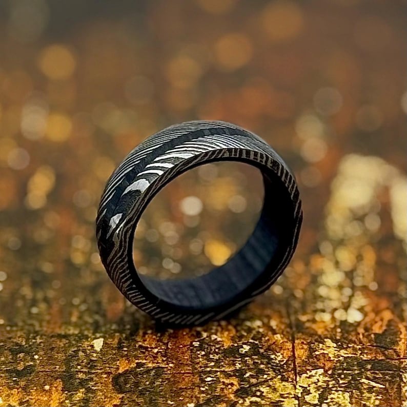 Damascus Whisky Barrel Ring Wedding Band - Image 3