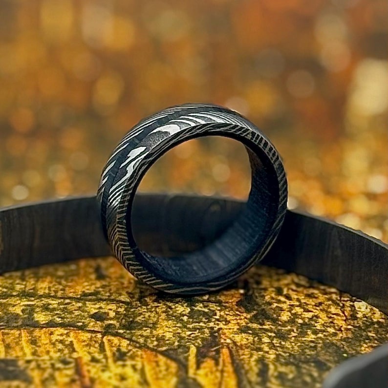 Damascus Whisky Barrel Ring Wedding Band - Image 6