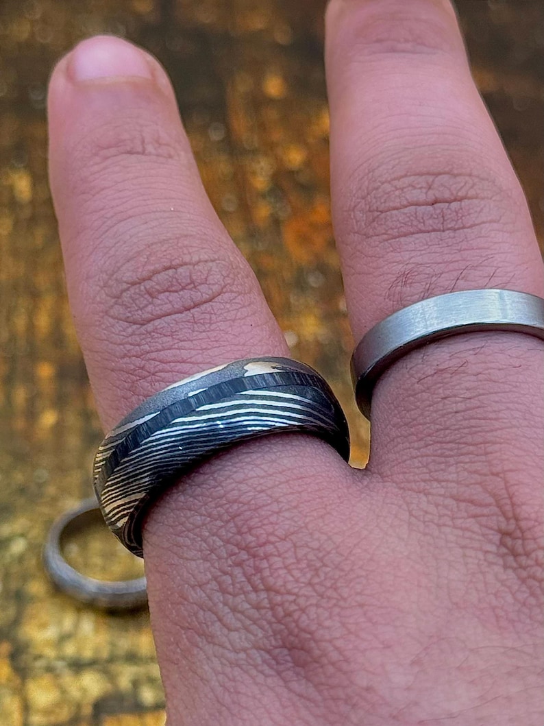 Damascus Whisky Barrel Ring Wedding Band - Image 4