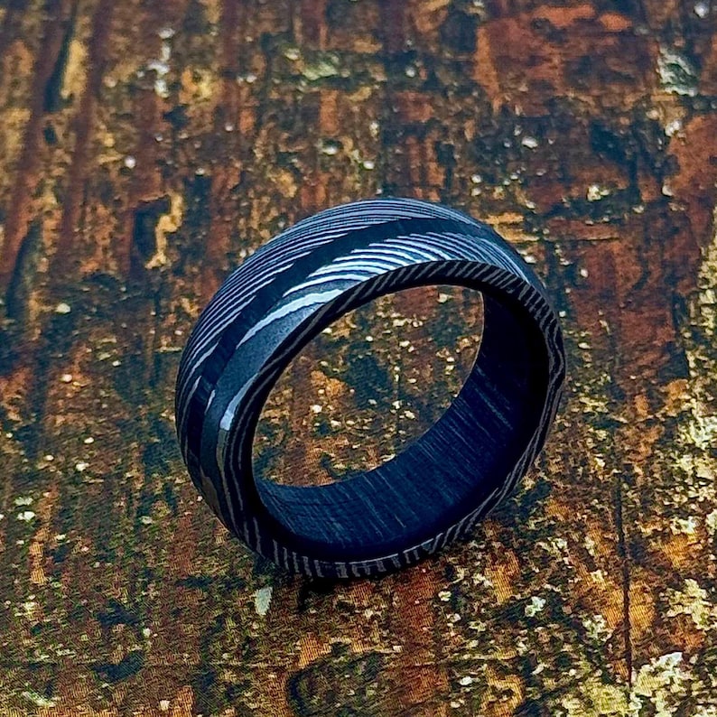 Damascus Whisky Barrel Ring Wedding Band - Image 2