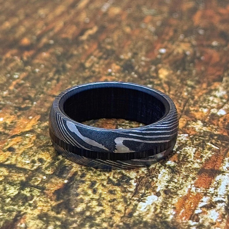 Damascus Whisky Barrel Ring Wedding Band - Image 8