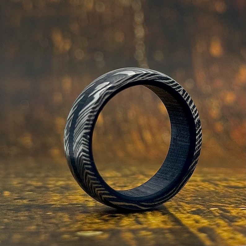 Damascus Whisky Barrel Ring Wedding Band - Image 5