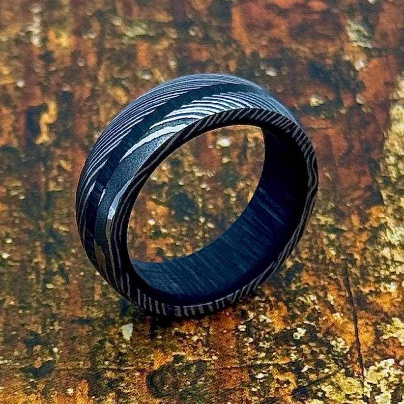 Damascus Whisky Barrel Ring Wedding Band