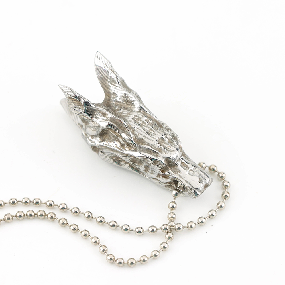 Stainless Damascus Dragon Head Necklace with Ball Chain