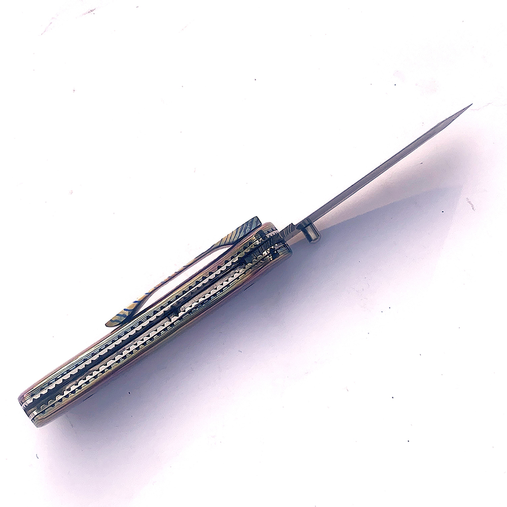 Hand made Custom Lockback Mosaic Damascus Knife - Image 3