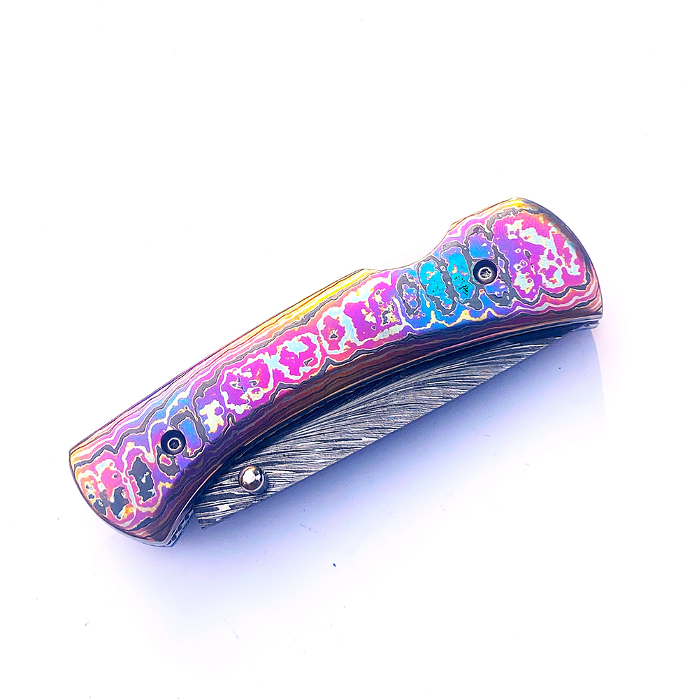 Hand made Custom Lockback Mosaic Damascus Knife - Image 5