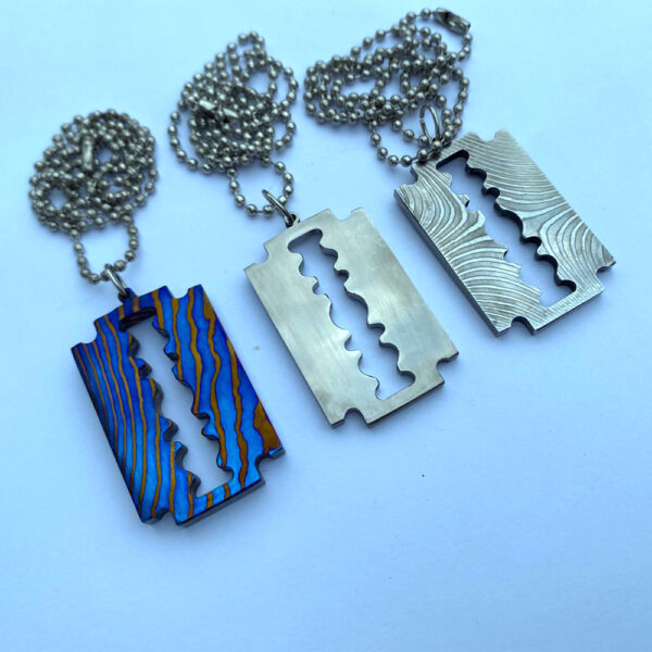 Timascus Razor Blade Mens and Womens Pendant Necklace