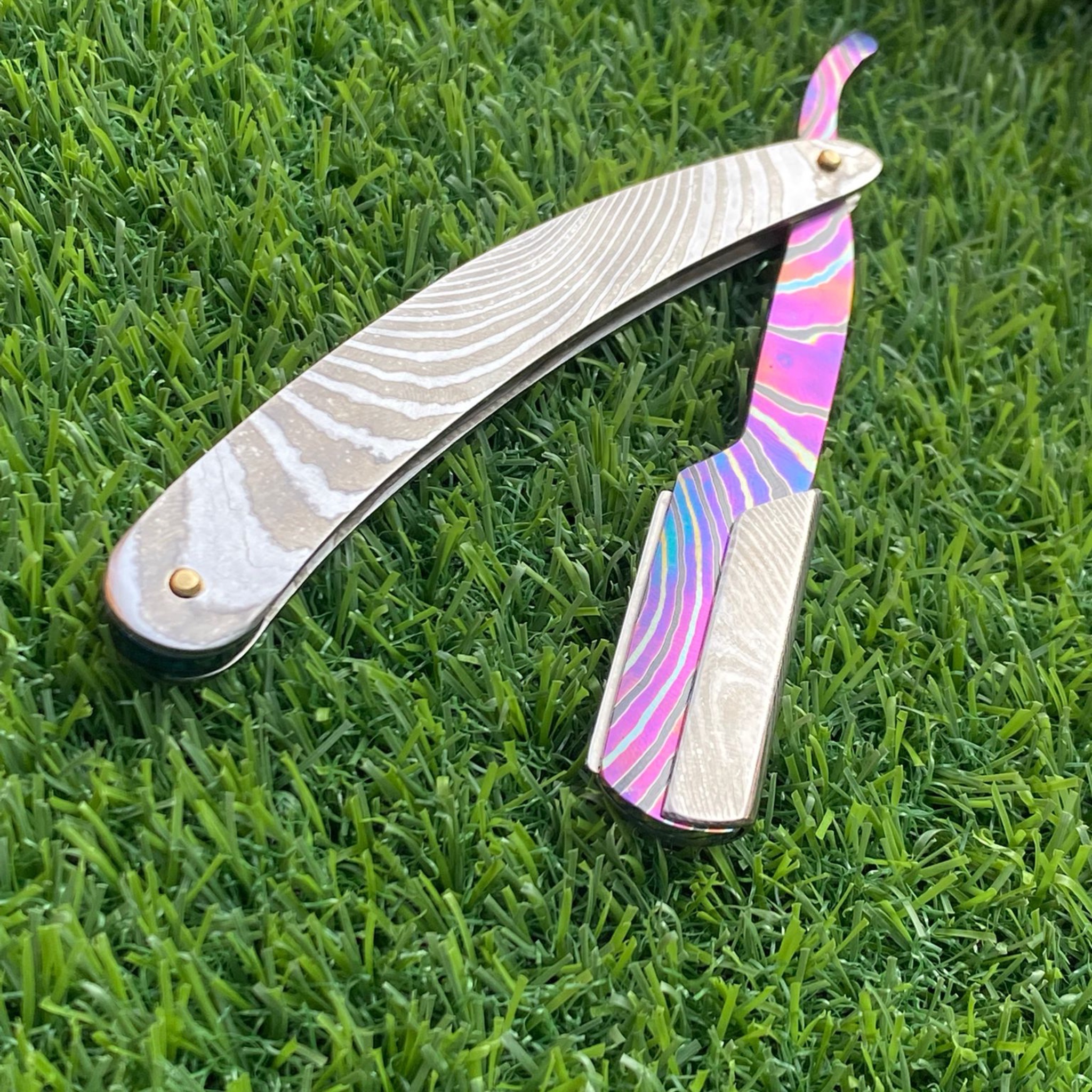 Black Timascus & SS Damascus Vintage Manual Straight Razor with Disposable Blade | Luxury Shavette Razor